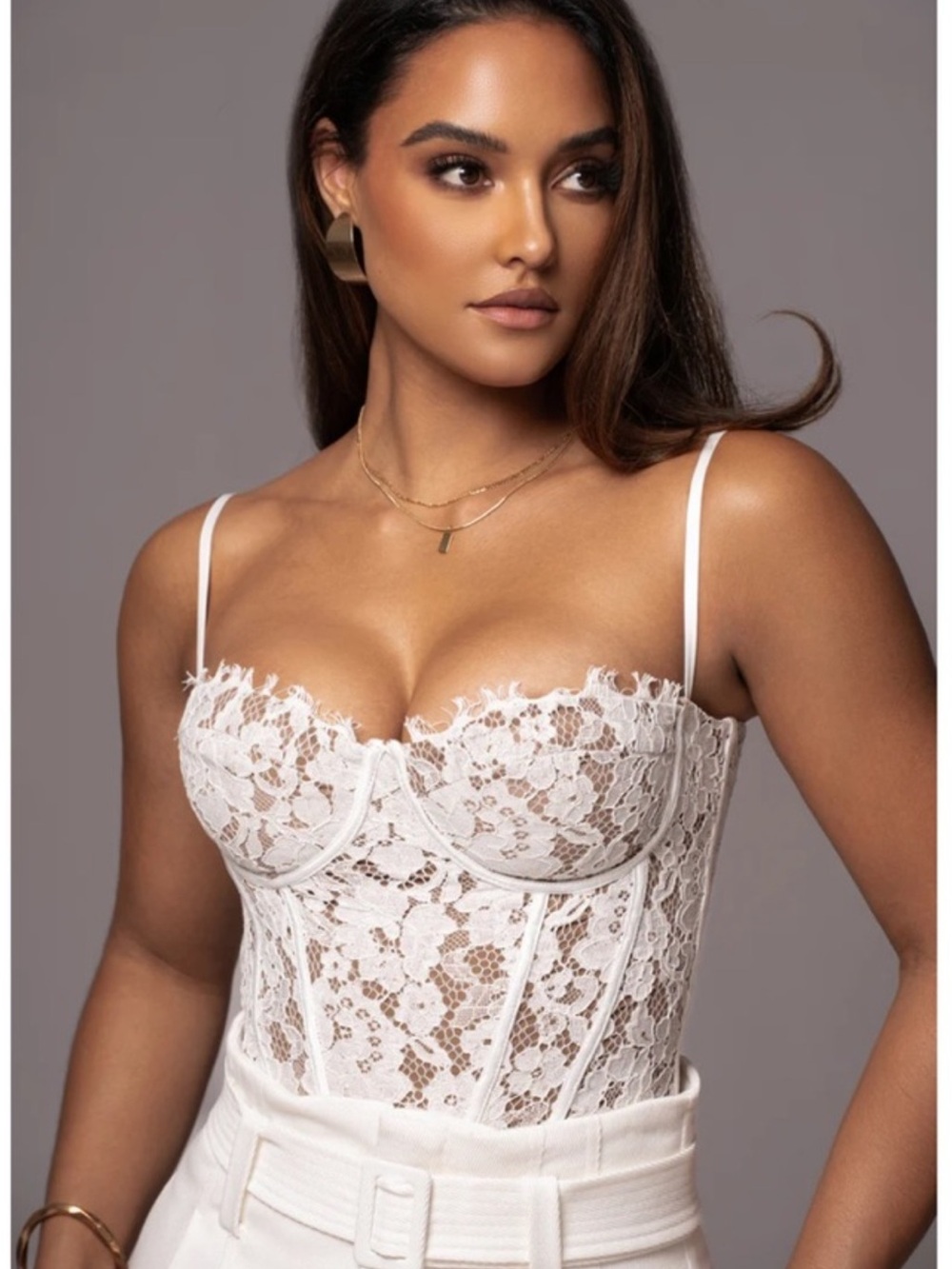 JLUXLABEL Ivory/White Floral Lace Corset Bustier Top- Size Small
